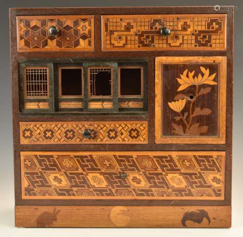 Japanese inlaid cabinet with an arrangement of drawers, cubb...