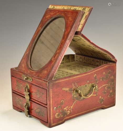 Japanese travelling lacquer vanity box with lift-up mirrors,...