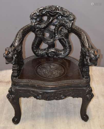 Chinese 19thC chair with carved dragon decoration, W67 x H84...