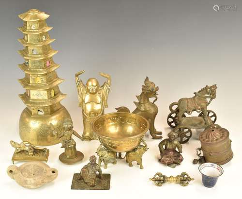 Collection of Chinese, Indian and Tibetan metal ware includi...