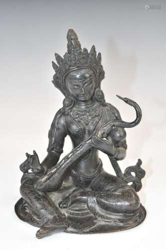 Indian19thC bronze of the deity Saraswati, Hindu God of Know...