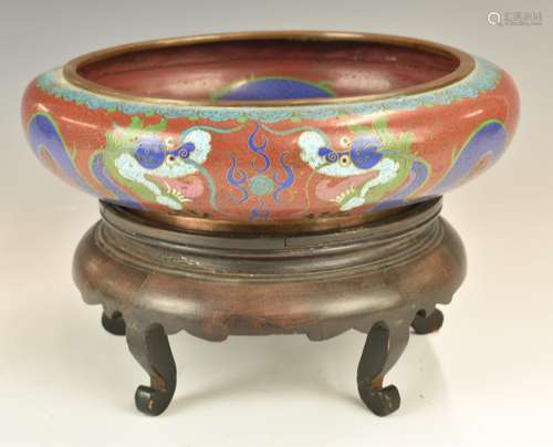 Chinese 19thC cloisonne pedestal dish with dragon decoration...