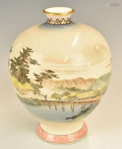 Japanese Satsuma vase with decoration of figures walking acr...