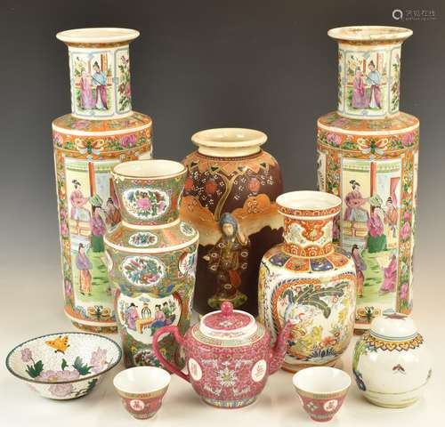 Chinese and Japanese vases with famille rose decoration, tea...