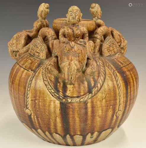 Indian vase with figural elephant and mahout decoration, hei...