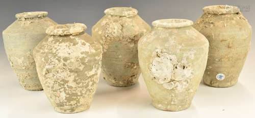 FiveChinese Kangzi period vases with celadon / grey glaze fr...