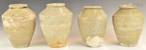 FourChinese Kangzi period vases with celadon / grey glaze fr...