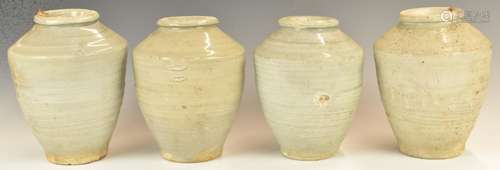 FourChinese Kangzi period vases with celadon / grey glaze fr...