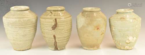 FourChinese Kangzi period vases with celadon / grey glaze fr...