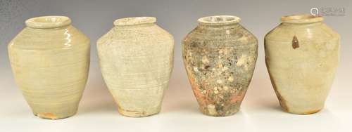 FourChinese Kangzi period vases with celadon / grey glaze fr...