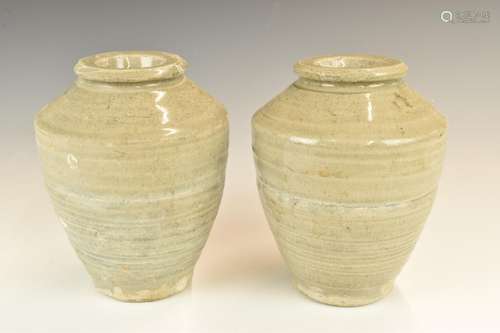 TwoChinese Kangzi period vases with celadon / grey glaze fro...