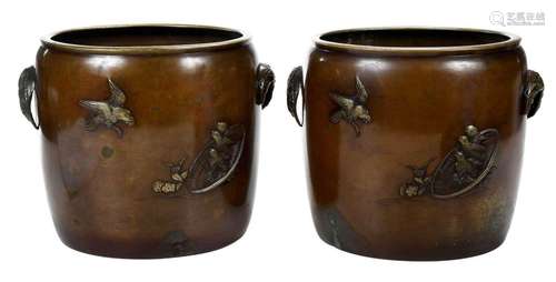 Pair of Japanese Mixed Metal Jardinieres