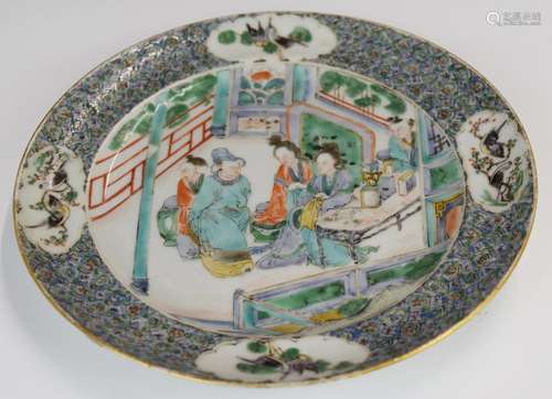 Chinese 19thCfamille verte plate with figural decoration, di...