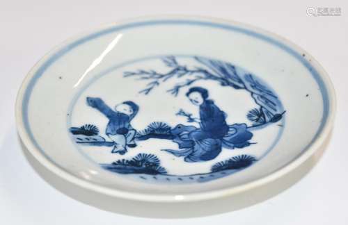 Chinese 19thCblue and white dish with figural decoration, di...