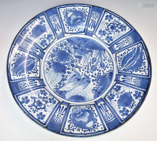 Chinese 19thCblue and white charger with decoration of birds...