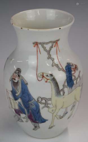 Chinese Kangxi vase decorated with a figure watering two hor...