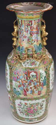 Chinese 19th/20thC famille rose floor vase, the body divided...