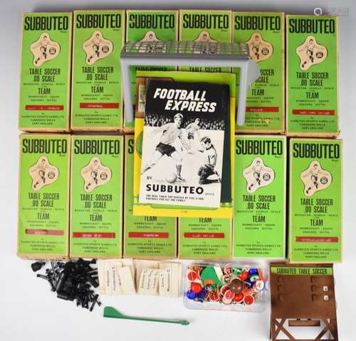 A collection of 1970s Subbuteo teams with scorecard, logbook...