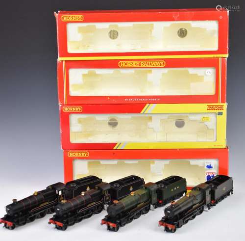 Four Hornby 00 gauge County Class GWR/BR model railway locom...