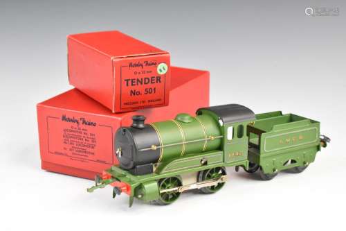 Hornby 0 gauge clockwork NE 0-4-0 tank locomotive and tender...