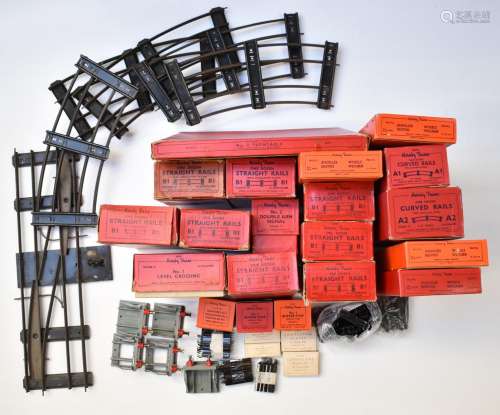 A collection of Hornby 0 gauge model railway track and acces...