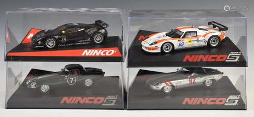 Four Ninco Sport model slot racing cars 50599, 50611, 50624 ...