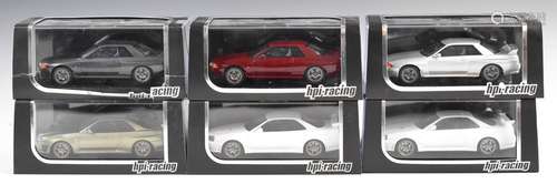 Six HPI Racing model Nissan Skyline slot cars 8501, 8503, 85...