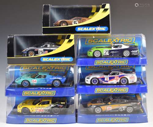 Seven Scalextric model slot racing cars comprising C2465, C2...