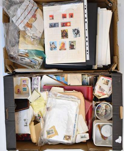 A collection of GB and world stamps in albums, small trays a...