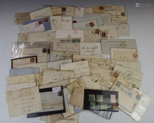 A collection of early GB covers from 1700s pre-stamp to Quee...
