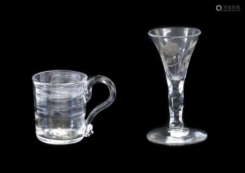 A Jacobite Drinking Glass, circa 1780, the trumpet bowl engr...