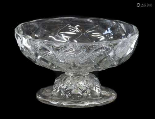 A Glass Pedestal Dish, circa 1730, the circular honeycomb mo...