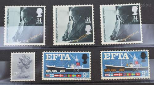 GB Queen Elizabeth II errors on stock card Hitchcock 34p wit...