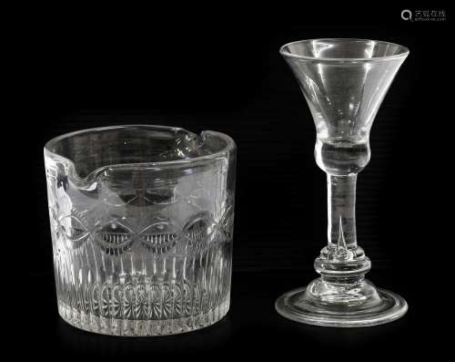 A Wine Glass, circa 1730, the thistle shaped bowl on a plain...