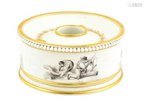 A Worcester Barr Period Porcelain Drum Inkwell, circa 1800, ...