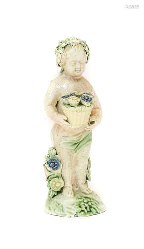 A Whieldon Type Creamware Figure of a Flower Attendant, circ...