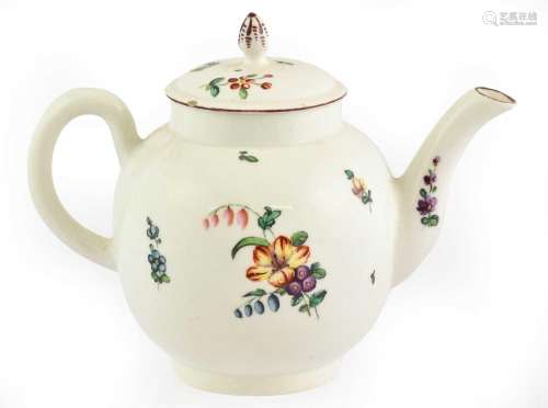 A Derby Porcelain Teapot and Cover, circa 1770, of ovoid for...