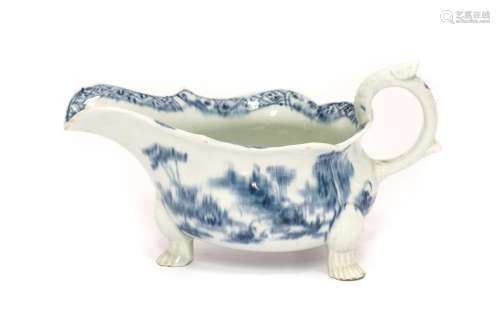 A Bow Porcelain Sauceboat, circa 1755, of silver shape, pain...