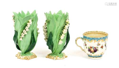 A Pair of Staffordshire Porcelain Lily of the Valley Vases, ...