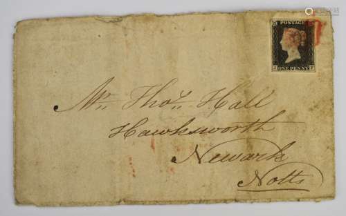 1840 1d penny black on cover, four clear margins