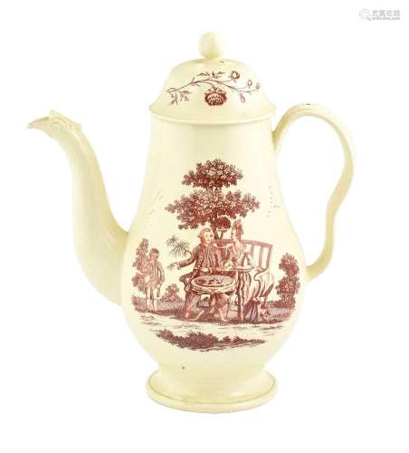 A Creamware Coffee Pot and Cover, circa 1770, of baluster fo...