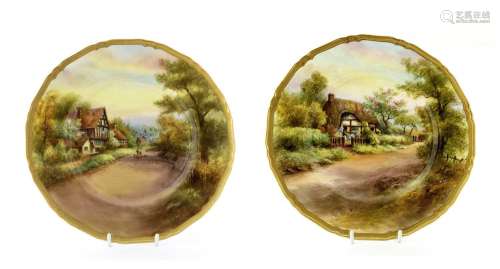 A Pair of Royal Worcester Porcelain Plates, by Raymond Rusht...