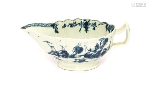 A Worcester Porcelain Sauceboat, circa 1755, of fluted oval ...