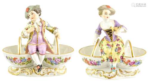 A Matched Pair of Meissen Style Porcelain Figural Sweetmeat ...