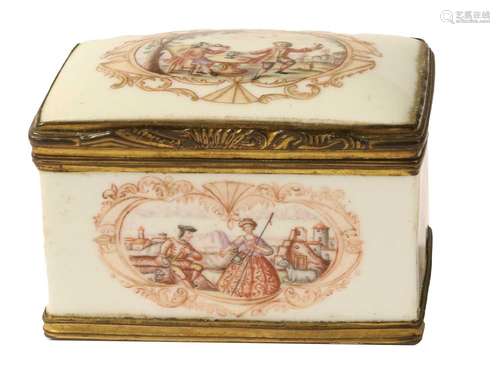 A Gilt Metal Mounted German Porcelain Snuff Box and Cover, c...