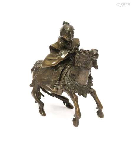 A Japanese Bronze Figure, Meiji period, as a warrior on hors...