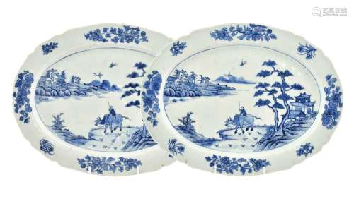 A Pair of Chinese Porcelain Platters, Qianlong, of oval form...