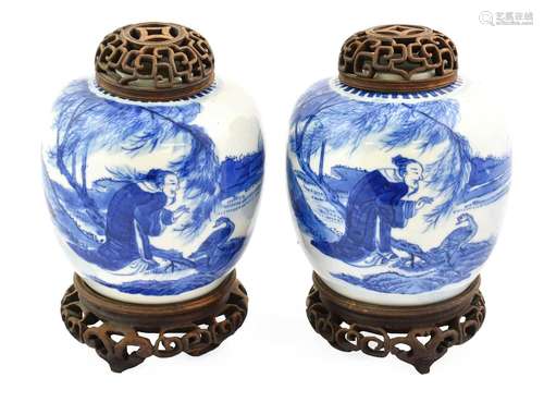 A Pair of Chinese Porcelain Ginger Jars, Kangxi reign marks ...