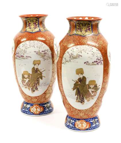 A Pair of Japanese Porcelain Baluster Vases, Meiji period, p...