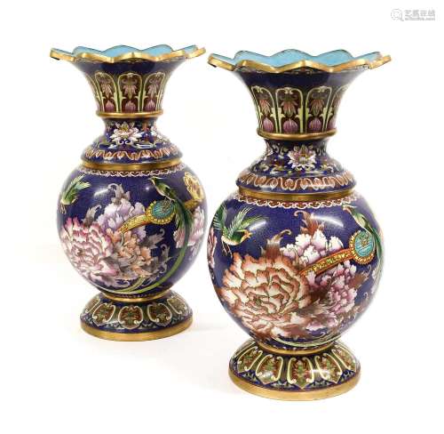 A Pair of Cloisonne Vases in Chinese style, 20th century, wi...